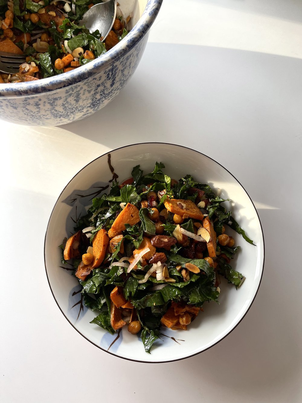 Vegan Autumn Kale Salad with Spicy Chickpeas